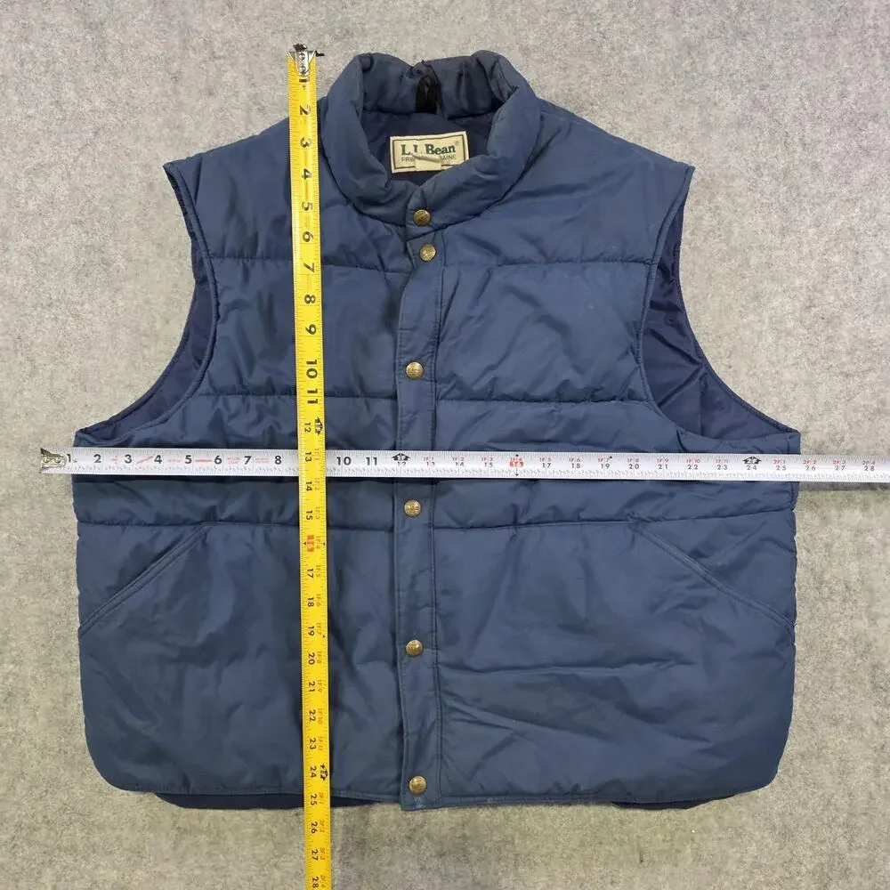 Vintage LL Bean Vest Mens XL Blue Nylon Insulated Snap Puffer‎ Made USA 90s 80s